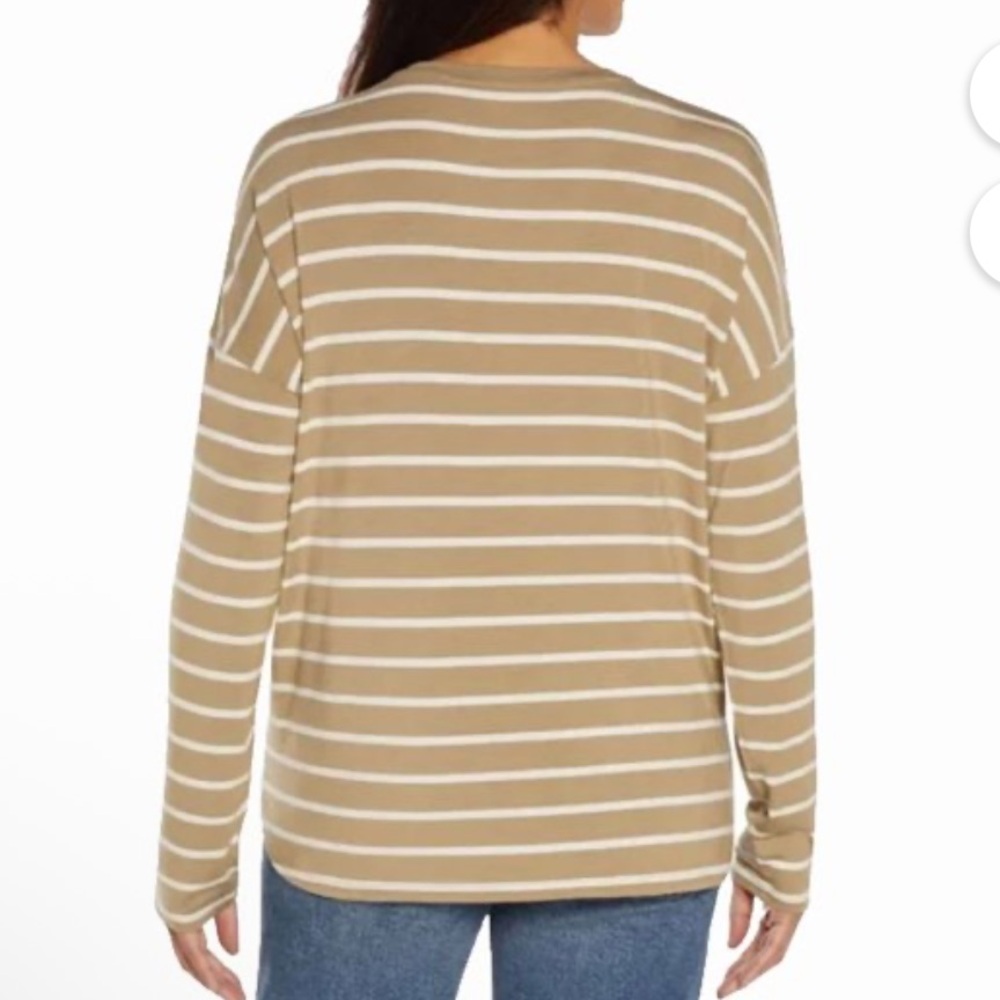 Gap NWT Striped Tan and White Women's Drop Shoulder Top Size Large - Picture 2 of 7